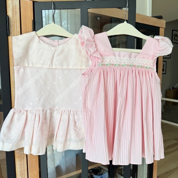 Vintage 1970s Dress Bundle toddler girl pleated embroidered lace ruffle collar - Picture 4 of 13